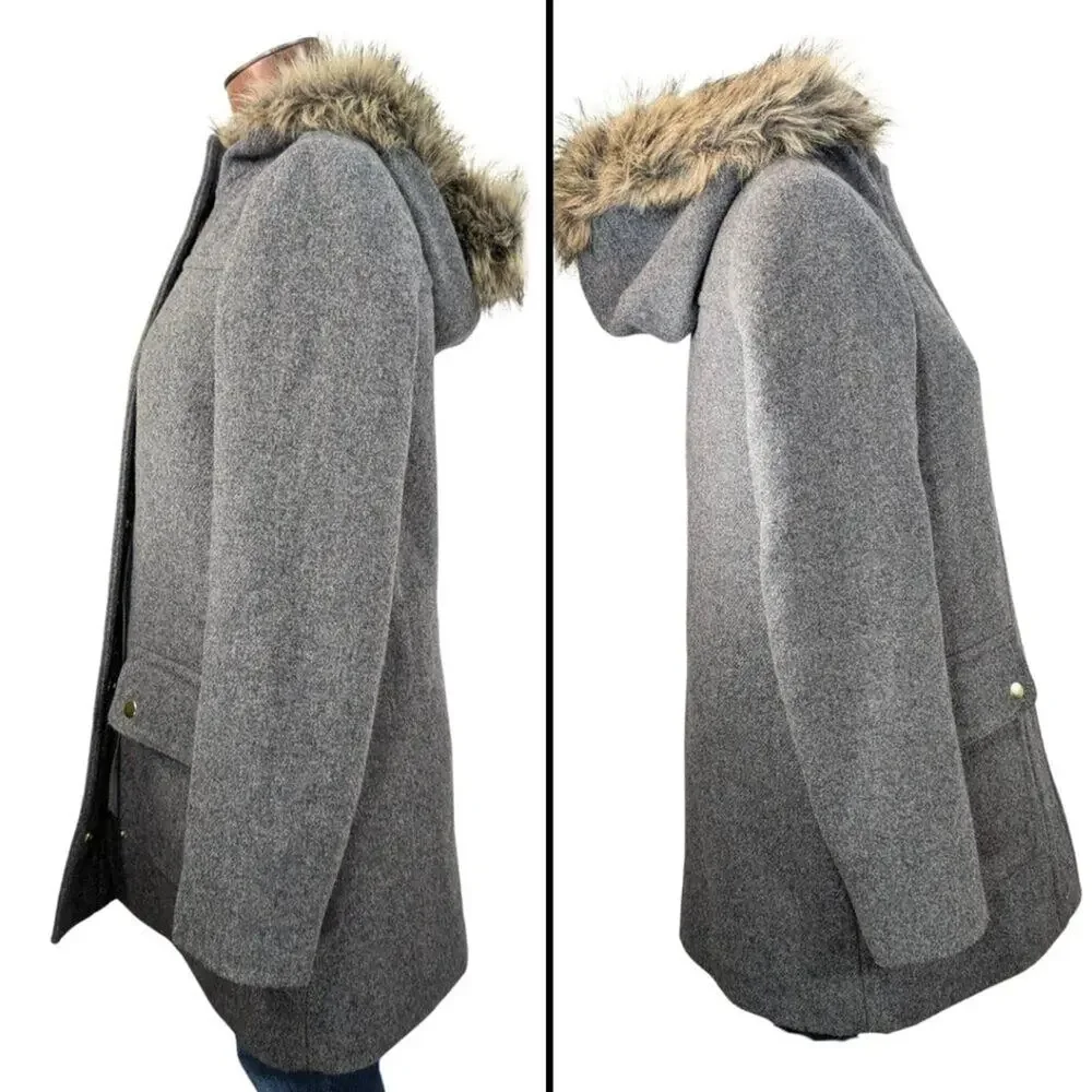 J.Crew Mercantile 00 Heathered Gray Vail Park Wool Blend Hooded Winter Coat - Picture 3 of 9